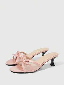 Sleekvia Women's New High-Heeled Sandals, Thin Heels, Elegant Mesh Spliced With Bows, Comfortable High-Heeled Sandals Suitable For Dates, Commuting, And Weddings Summer Shoes - Pink - View 2