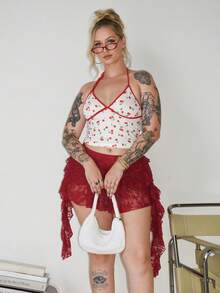 Arliah Women's Y2k Summer Outfits Color Block Cherry Print Backless Halter Cute Tank Tops - White - View 6
