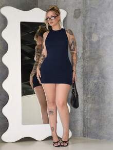 Arliah Solid Color Criss-Cross Backless Sexy Casual Mini Dress,Dresses For Women Party - Navy Blue - View 4