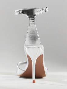 SHUZIA Women's Elegant Minimalist Round Toe Ankle Strap Stiletto Heel Sandals Summer Shoes - Silver - View 7