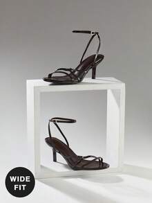 SHUZIA Giày sandal cao gót mũi tròn, quai ngang mắt cá chân, dáng rộng, thanh lịch dành cho nữ. - Cà phê nâu - Xem 7