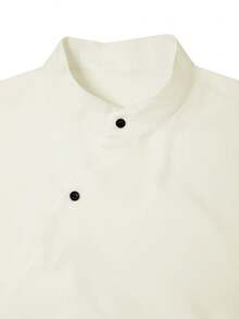 Manfinity Homme Men's Simple Off-White Button Asymmetric Hem Short Sleeve Shirt, Summer Vacation Casual Elegant - White - View 5