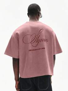 Camiseta de manga corta con cuello redondo y estampado de letras, minimalista y versátil para hombres - Rojo y negro - Ver 4