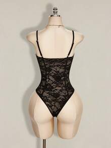 SHEIN ICON 女士花卉蕾丝性感吊带连体衣 - 黑色 - 查看 2