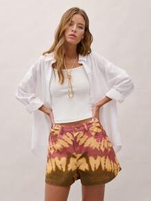 Nöista Batik-Denim Shorts mit mittlerer Taille, locker geschnitten, mit fünf Taschen und Gürtelschlaufen. Boho, Festival, Frühling, Sommer, Strandmode. - Verschiedenfarbig - Übersicht 6