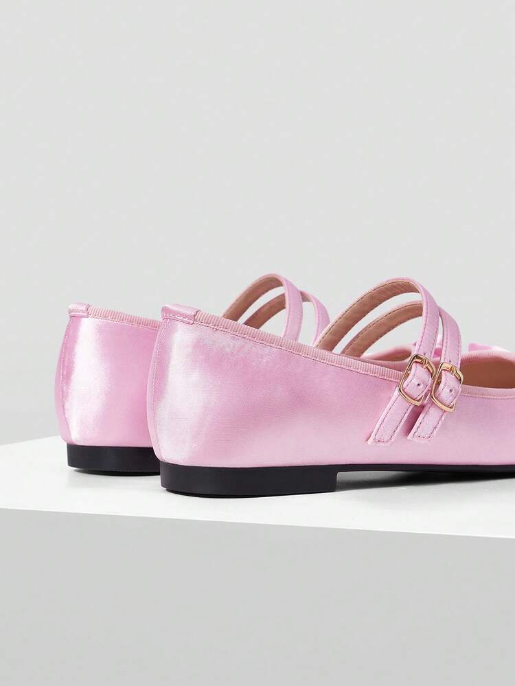 WOMEN'S ELEGANT MINIMALIST COMMUTING SOLID COLOR BOW DECOR DOUBLE BUCKLE STRAPS BALLET FLATS SHOES FOR CHRISTMAS VALENTINE'S DAY