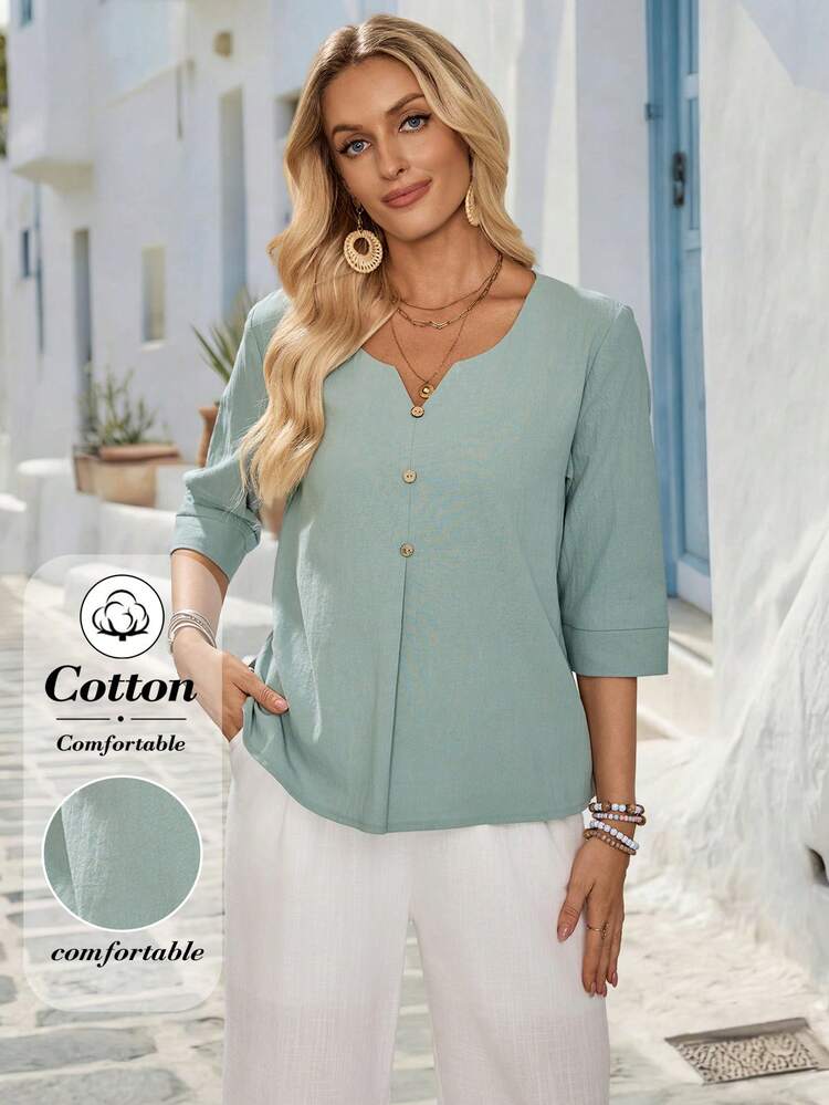Women's Solid Color Button Design Short Sleeve Casual Shirt Going Out Tops For Women Going Out Outfit Summer Top Casual Blouse For Women Beautiful Blouses For Women Summer Shirts Country Style For Women Green Top Cotton Tops For Women Plain Tops For Women Blouse For Women Casual Modern Casual Tops Blouse Women Pure Cotton Tops Women Blouses For Women Casual Tops For Ladies Casual Buisness Casual Women Tops