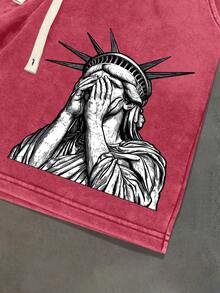 PAVTROS 男士字母印花圆领背心和抽绳腰短裤休闲套装 - 紅色 - 查看 4