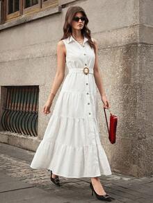 Selenza Váy denim thanh lịch giản dị dành cho nữ mặc ngoài trời - trắng - Xem 6