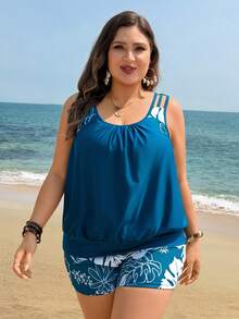 Swim Lushoire Maiô Tankini com Estampa Digital para Mulheres Plus Size, Adequado para Praia e Piscina no Verão - Multicolorido - Visão 6