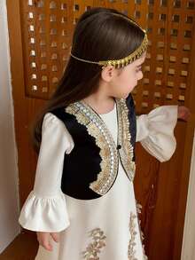 Dazy Kids Young Girl Floral Trim Single-Breasted Vest Jacket - Black - View 1