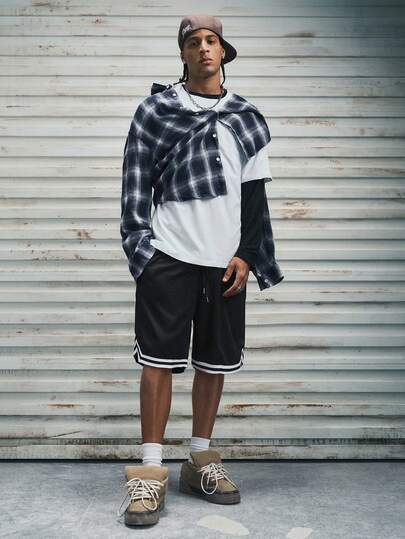 Modcrash 1 chiếc quần short nam thường ngày, quần short thể thao, quần short in họa tiết kiểu bạn trai, đồ tập thể dục nam, quần short bóng rổ có dây rút, quần thể thao nhẹ co giãn, thích hợp cho bóng rổ, bóng chày, thể dục, chạy bộ, tập luyện, thể thao, hoạt động ngoài trời, quà tặng Ngày của Cha, phong cách Mỹ cổ điển, unisex, trang phục mùa hè thoải mái - thích hợp cho mặc hàng ngày và trang phục nghỉ hè.