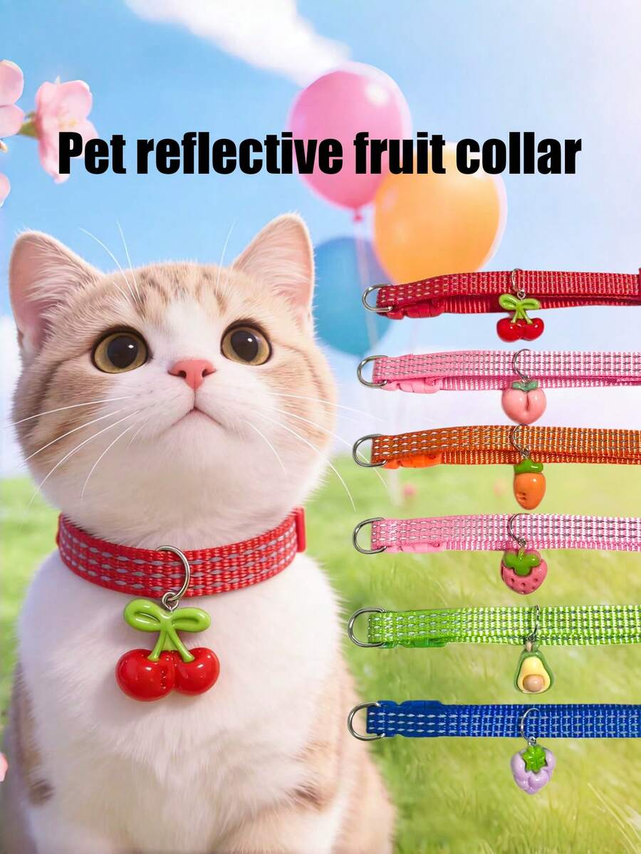 PETSIN 1 件装宠物反光水果项圈；猫项圈；狗项圈；颈围可调节；宠物配件；节日礼物；宠物用品。 - 彩色 - 查看 1