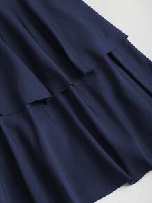 Sweetra Gaun Wanita Elegan dengan Dekorasi Logam, Bahu Asimetris dan Hem Berumbai, Musim Panas - Navy Blue - View 6