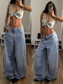 StreetHx 休闲水洗牛仔裤，饰有铆钉 - 藍色 - 查看 1