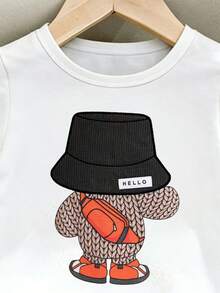 两件套男女宝宝舒适休闲可爱小熊刺绣圆领短袖T恤搭配黑色格子短裤，适合春夏季节、日常生活、运动、上学、聚会、度假、拍照、返校等场合。 - 彩色 - 查看 4