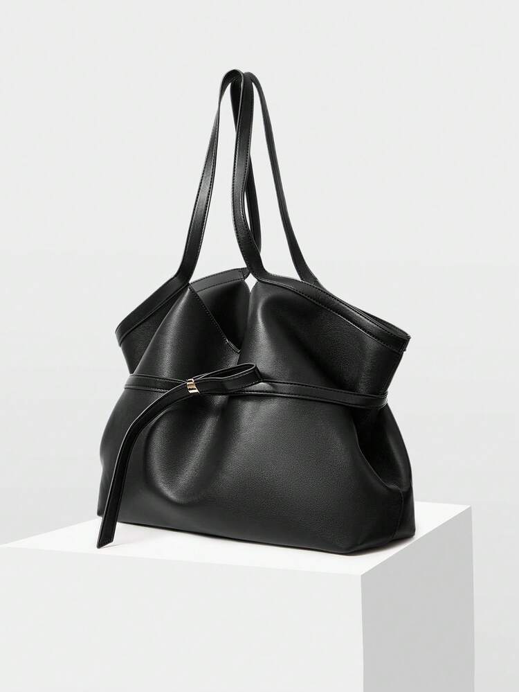 WOMEN'S FASHION CASUAL COMMUTE MINIMALIST VERSATILE LARGE CAPACITY BLACK HANDBAG