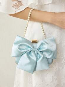 MOTF PREMIUM FASHIONABLE & ELEGANT BOW DECOR EVENING CLUTCH, VALENTINES, PERFECTLY MATCHING WITH PROM DRESSES FOR WOMEN, PROM ACCESSORIES,SEQUIN DRESS WOMEN,SPARKLY DRESS,ELEGANT DRESSES FOR WOMEN, PROM BAG FOR PARTY , PINK - Baby Blue - View 8