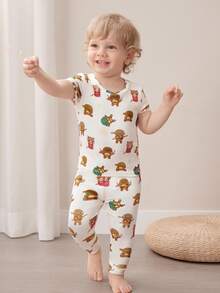 TEENAGE MUTANT NINJA TURTLES | SHEIN Bộ đồ ngủ ngắn tay và quần legging hình Rùa đột biến cho bé trai - trắng - Xem 4