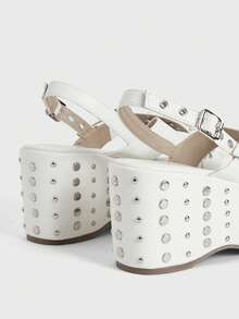 Sugerpunk Ladies, Spike Buckles, Lame-Heeled Platform Sandals. - Apricot - View 5