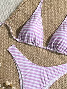 Swim Mod Striped Bikini Set For Beach Vacation - Multicolor - View 5