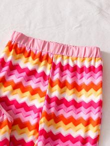 Sparklyn 2pcs/Set Tween Girls Vacation Beach Colorful Striped Squishy Jacquard Contrast Color Halter Crop Top + Flare Pants Outfit, Summer Clothes - Multicolor - View 9