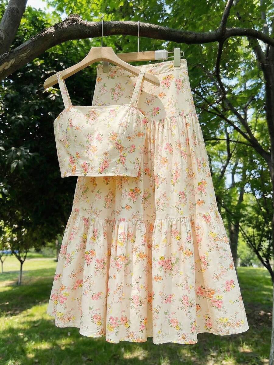 SHEIN MOD 大码印花浪漫度假两件套