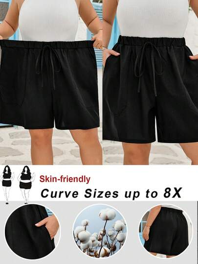 SHEIN CURVE+ Quần short đen cỡ lớn, thoải mái, kiểu dáng thường ngày.