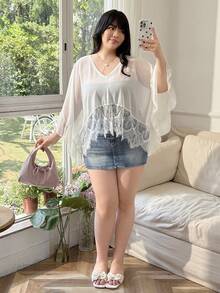 CovetEZ 大码夏季沙滩蕾丝宽松罩衫女款 - 米色 - 查看 5