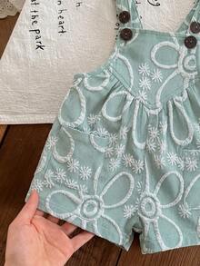 SHEIN LMoss Kids Peto de bebé niña con bolsillos dobles y estampado jacquard - Multicolor - Ver 3