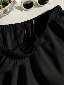 Comfortcana Plus Size Solid Color Elastic Waist Loose Casual Shorts, Versatile For Spring/Summer - Black - View 9