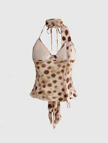 ROMWE Sexy Y2K Polka Dot Chiffon Allover Print Ruffle Collar Design Women Camisole - Green - View 2