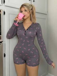 SHEIN Sweetina Bộ đồ ngủ liền thân gợi cảm in họa tiết dễ thương dành cho nữ. - Nhiều màu - Xem 5