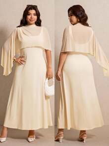 Elaquor Robe élégante à col montant et manches chauve-souris pour femmes de grande taille, en couleur unie. Tenues élégantes classiques pour femmes. Robe de soirée élégante pour le printemps/été, les vacances, les mariages, les remises de diplômes et les festivals. - Nude - Voir 1
