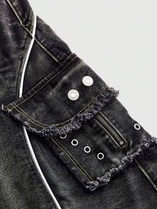 ROMWE Avant Women's Retro Vantage Y2K Vintage Style A-Line Denim Skirt With Pockets - Black - View 4
