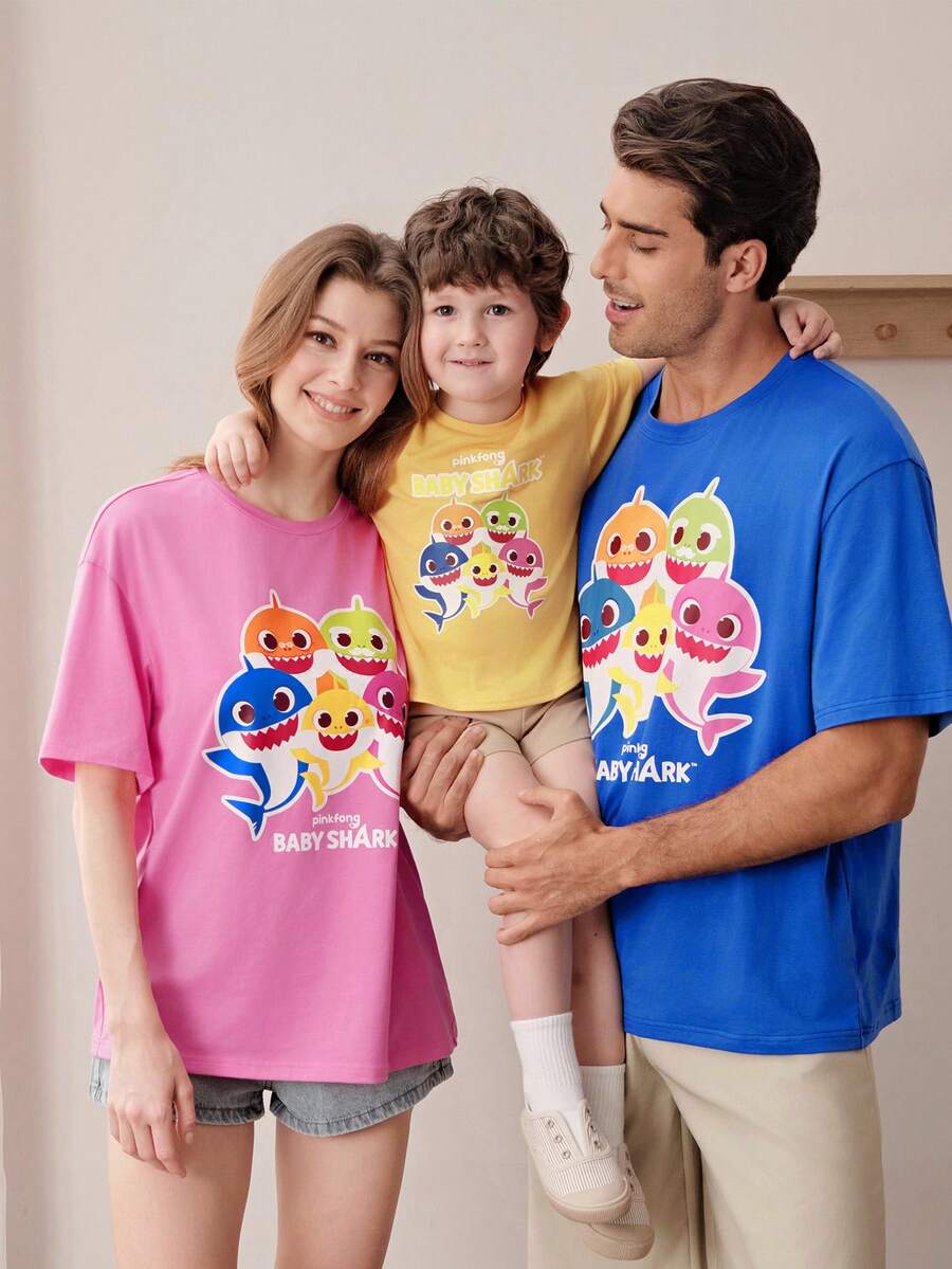 BABY SHARK X SHEIN 1件可爱休闲男童圆领宽松舒适T恤 - 黃色 - 查看 1