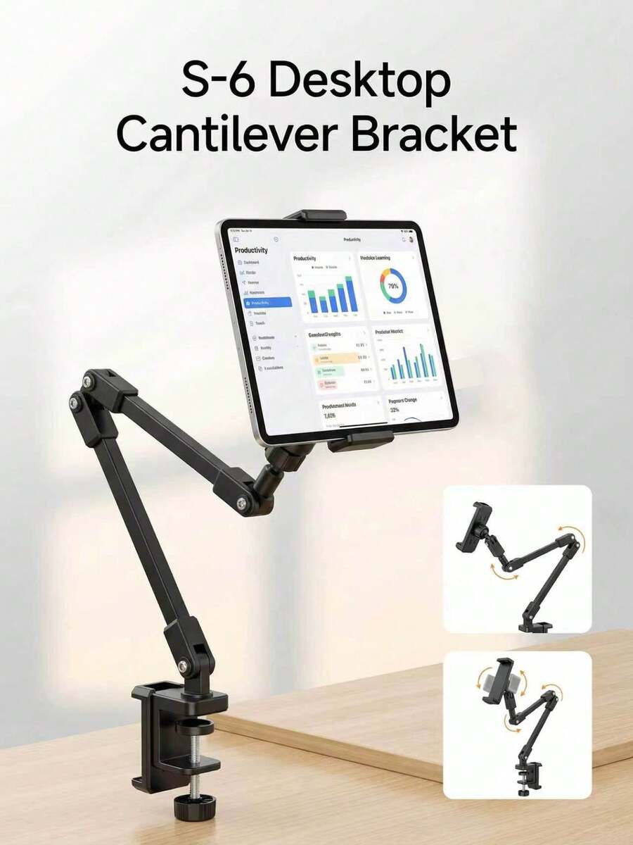 WOWSSYO Foldable Phone & Tablet Stand, Adjustable Carbon Steel Arm With 360° Rotating Base, Easy Storage, Suitable For Desk And Bed - Multicolor - View 1