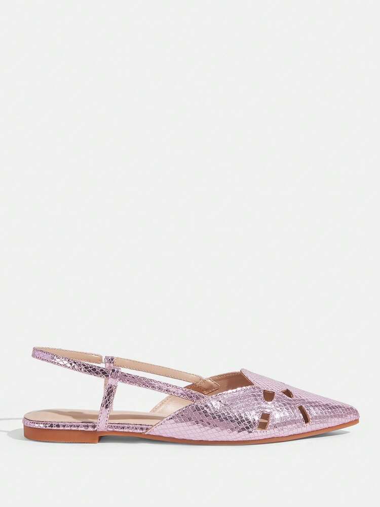 CUCCOO TILAWA Women's Pointed Metal Snake Pattern Computer Car Line Splicing Daily Travel Casual Versatile Fashion Slingback Flat Shoes