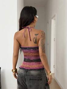 StreetHx Streetwear Women's Ombre Distressed Design Sleeveless Knit Top, Spring/Summer - Multicolor - View 2