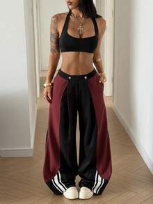 StreetHx 2000s Style Y2K Casual 2 Pieces Set For Women, Colorblock Streetwear Outfit, Autumn/Spring - Black - View 3