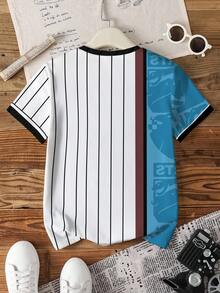 HARRY POTTER X SHEIN 男童夏季休闲条纹字母图案圆领短袖T恤 - 白色 - 查看 2