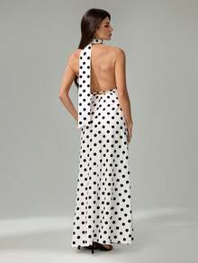 SHEIN Tall Đầm dài chấm bi thanh lịch với cổ áo xòe rộng dành cho nữ - trắng - Xem 2
