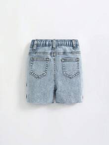 SHEIN Bubblio Baby/Toddler Boys' New Fashion Y2k Distressed Urban Street Style Flame Print Blue Denim Elastic Skinny Jeans Shorts Spring Summer,For Baby Boys Spring/Summer Dailywear Outfits,Boys Streetwear Outfits,Beach Vacation Outfits For Boys,Boys Summer Boho Outfits,Casual Clothes For Boys ,Graphic Jeans Boys,Toddler Short,2-Year-Old Boys Short,Summer Short,Casual Short - Light Wash - View 2