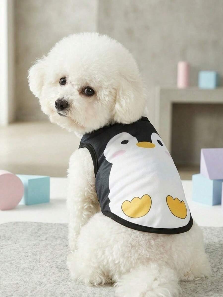 PETSIN Áo vest cho chó cưng in hình chim cánh cụt hoạt hình dễ thương, thoáng khí và thoải mái. - Nhiều màu - Xem 1