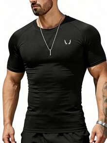 GymBeat 男士修身鹿纹短袖运动T恤 - 黑色 - 查看 3