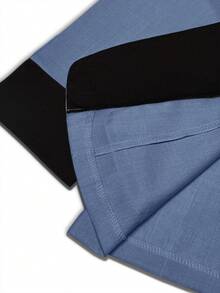 SHEIN LUNE 女士撞色翻领休闲/职业装七分袖薄款西装外套，夏季 - 藍色 - 查看 7