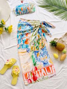 Soleia Women's Vacation Fruit Print Cropped Bandeau Top And Side Tie Skirt 2 Pieces Set, Floral Graphic Summer Holiday Outfits Casual Sets For Women Beach Outfits Festiva Summer - Multicolor - View 1