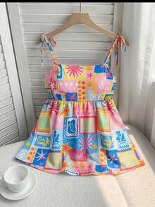 SHEIN EZwear 大码女式印花褶皱休闲百搭日常吊带背心 - 彩色 - 查看 4