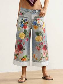 Bohemela Damjeans med låg midja och vida ben, vävda BOHO-jeans, sommar - Multifärgad - Visa 3