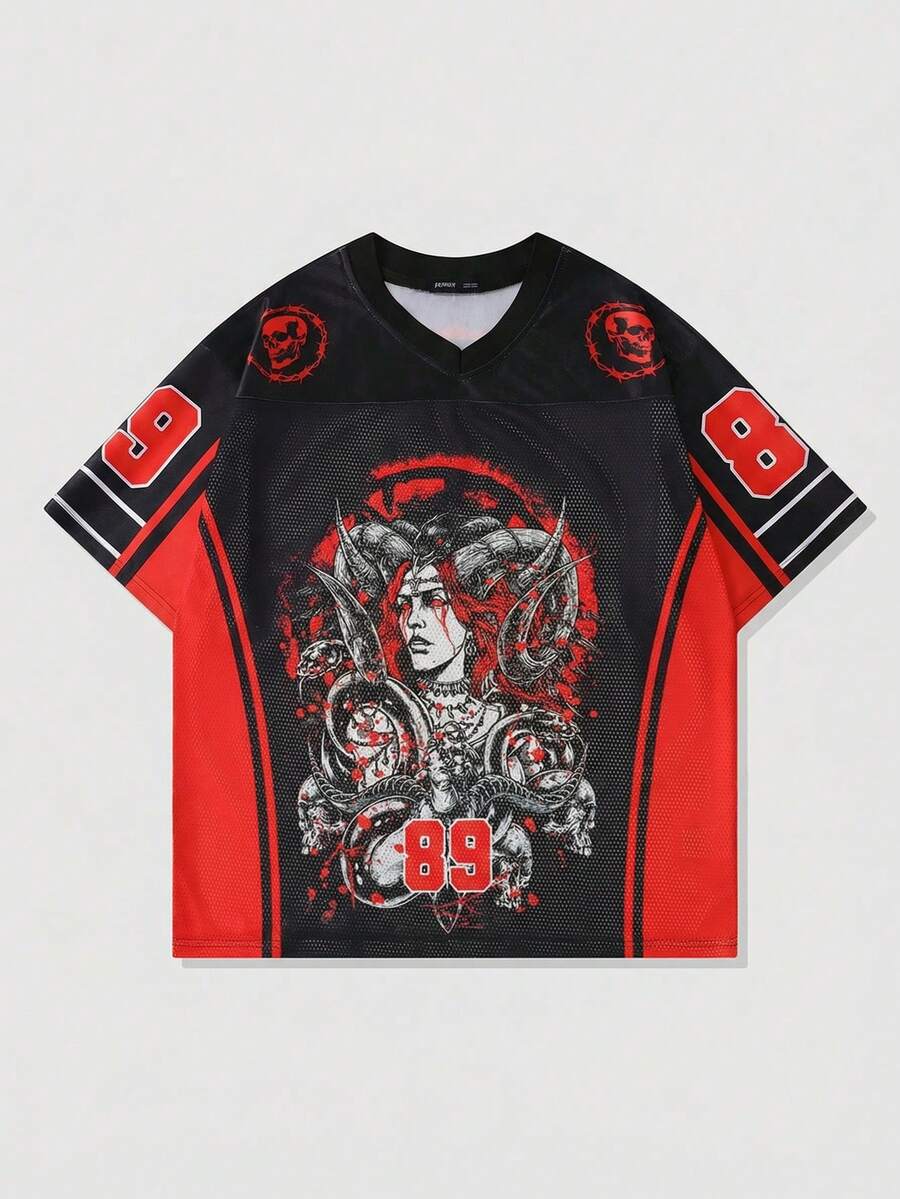 ROMWE MEN 男士撞色V领休闲短袖T恤 - 黑色 - 查看 1